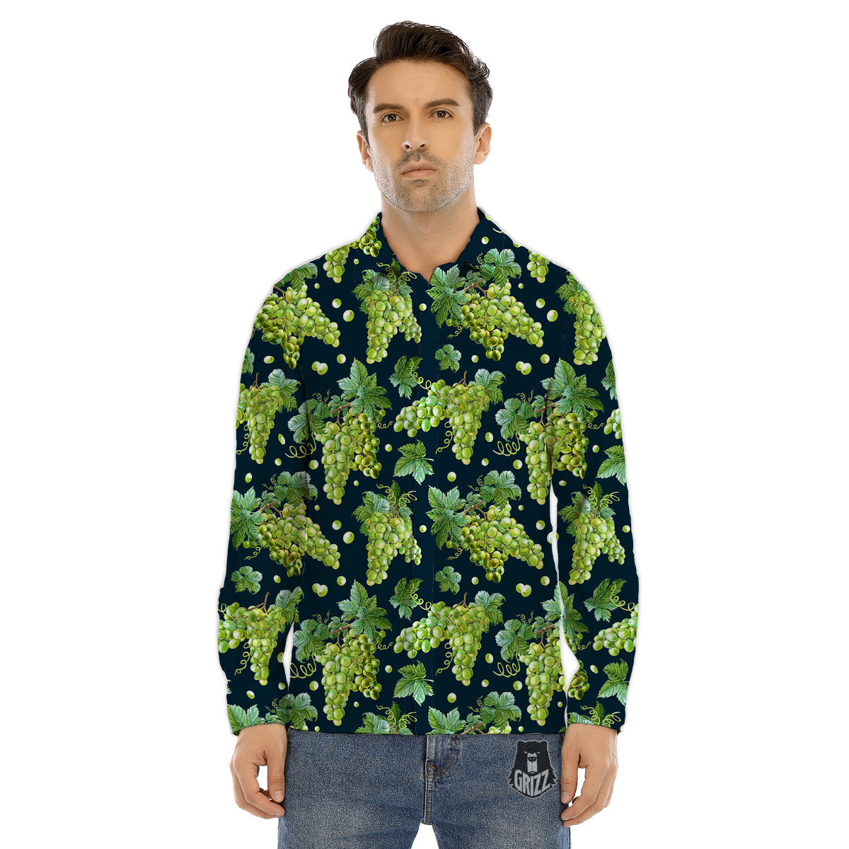 Grid Shibori Print Pattern Men's Dress Shirts-grizzshop