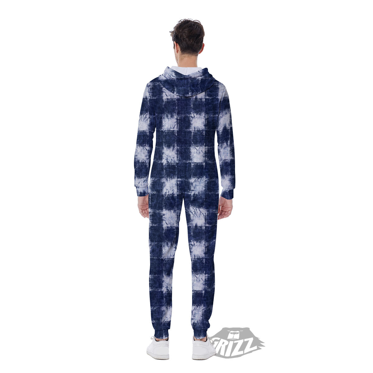 Grid Shibori Print Pattern Men's Jumpsuit-grizzshop
