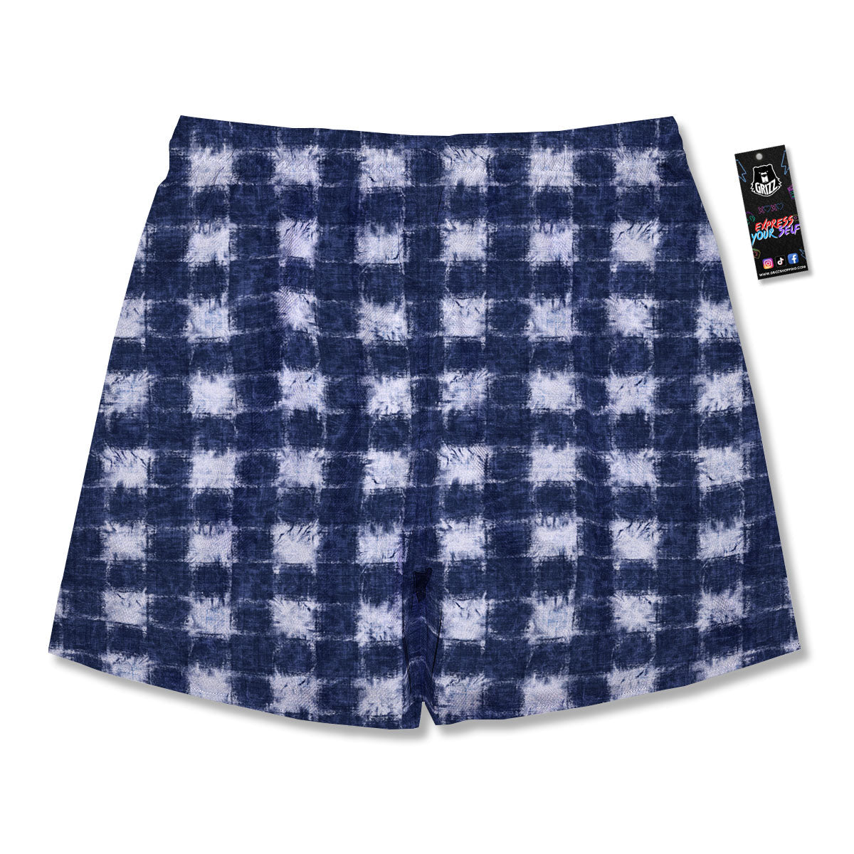 Grid Shibori Print Pattern Men's Running Shorts-grizzshop