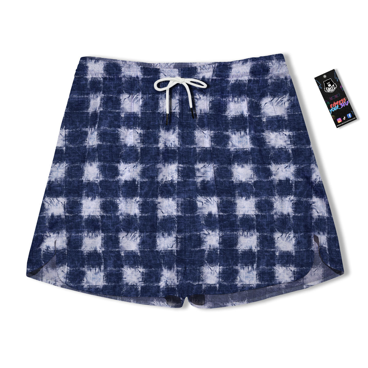 Grid Shibori Print Pattern Men's Running Shorts-grizzshop