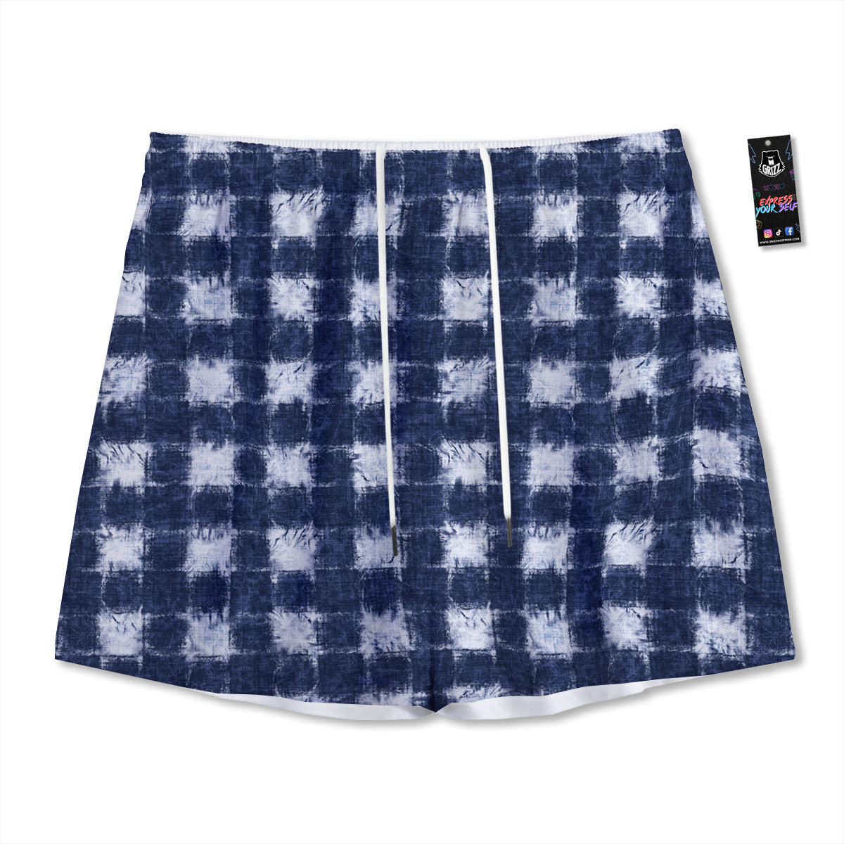 Grid Shibori Print Pattern Mesh Shorts