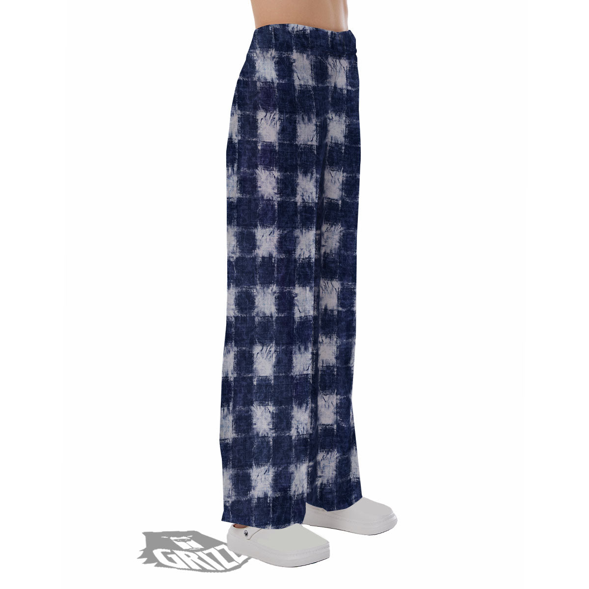 Grid Shibori Print Pattern Pajama Pants-grizzshop