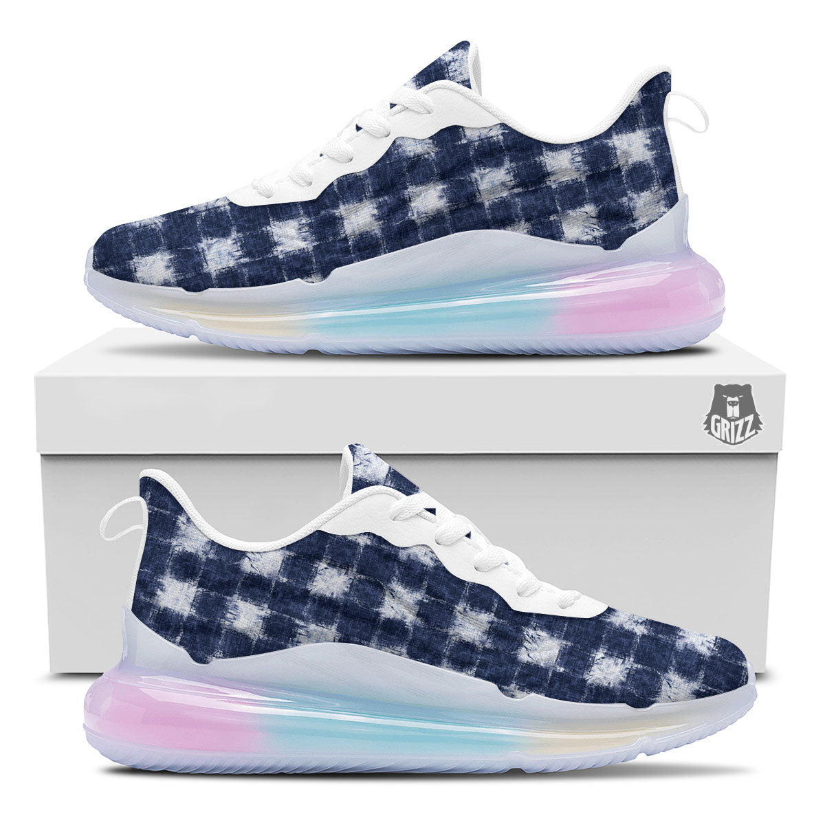 Grid Shibori Print Pattern Running Sneakers-grizzshop