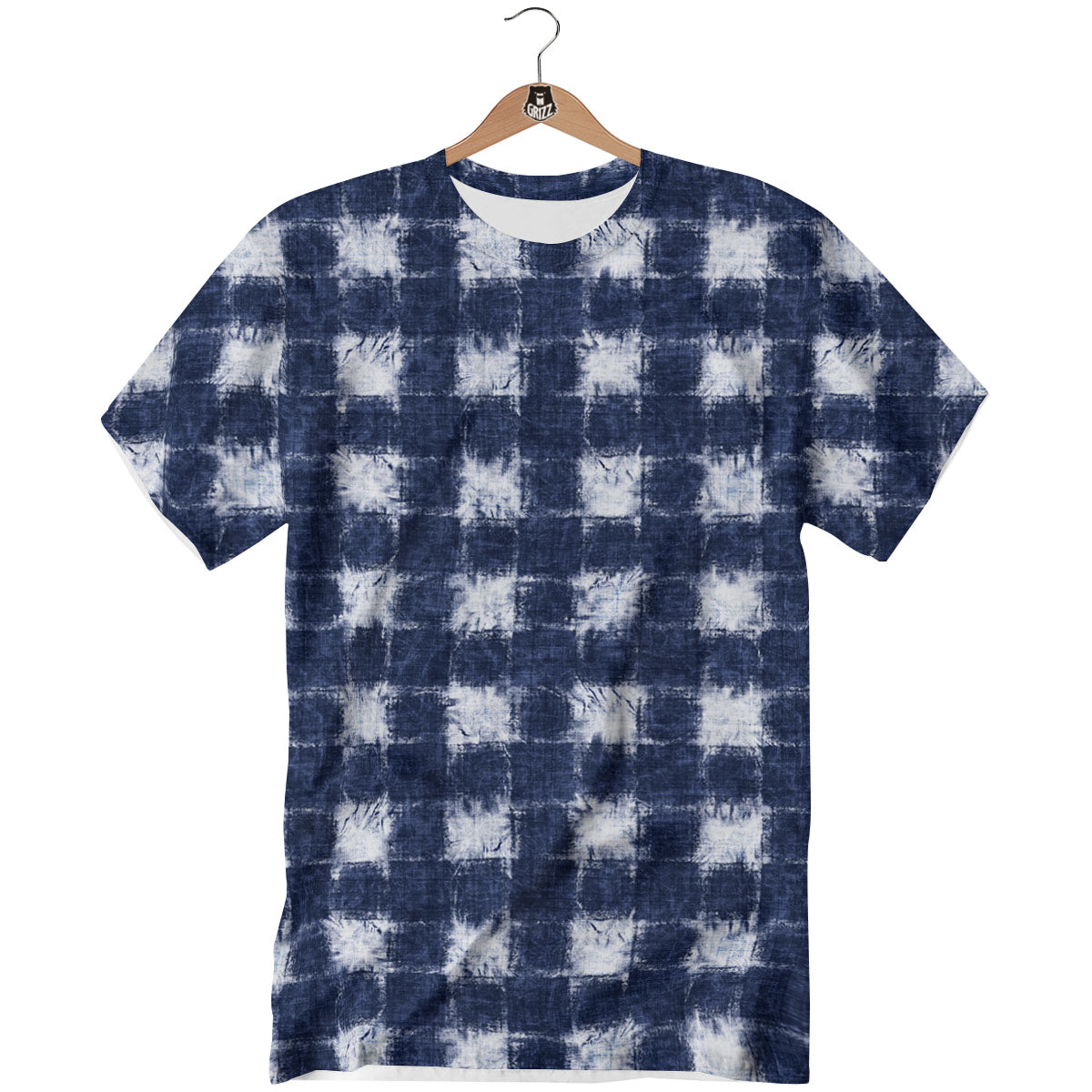 Grid Shibori Print Pattern T-Shirt-grizzshop