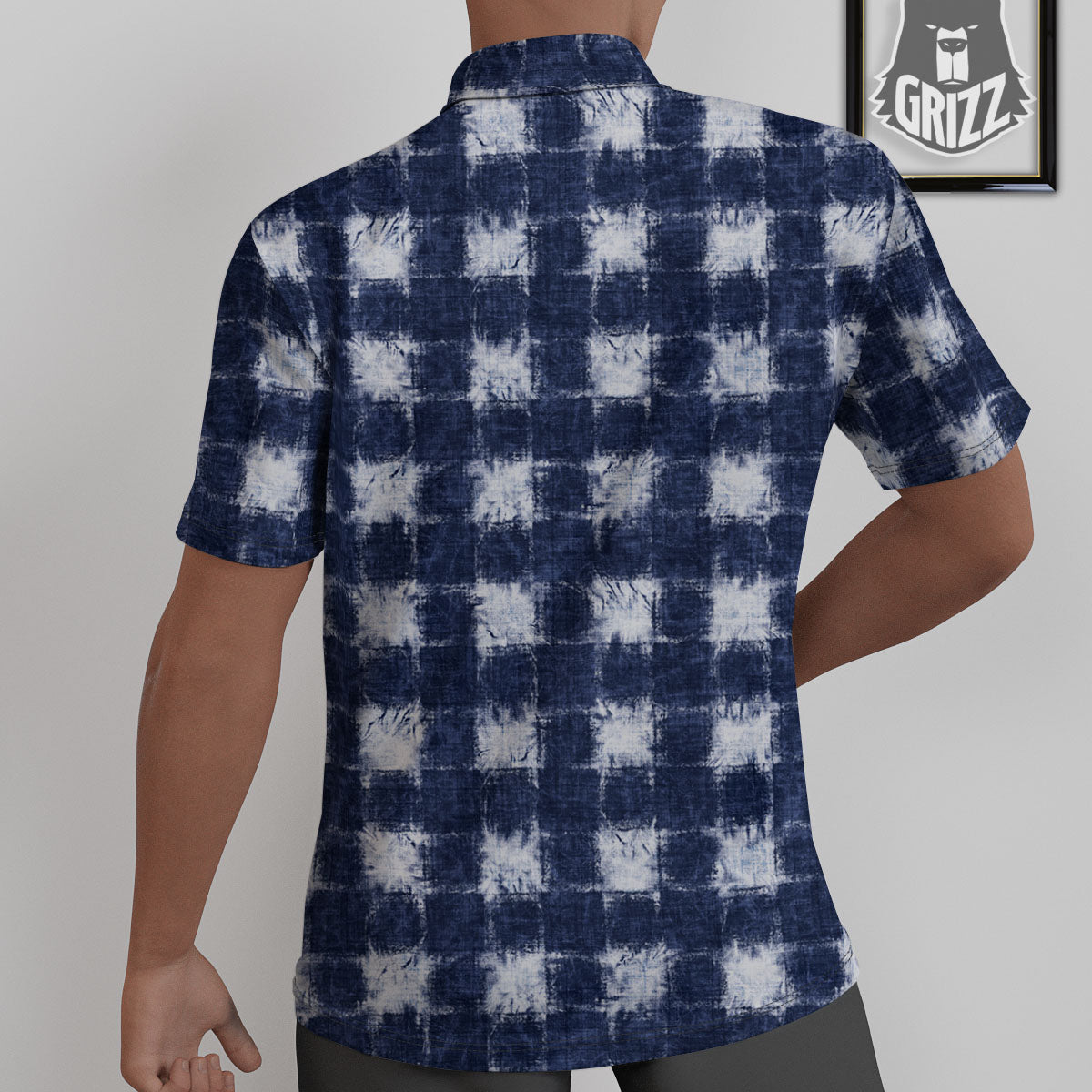 Grid Shibori Print Pattern Untucked Shirts-grizzshop