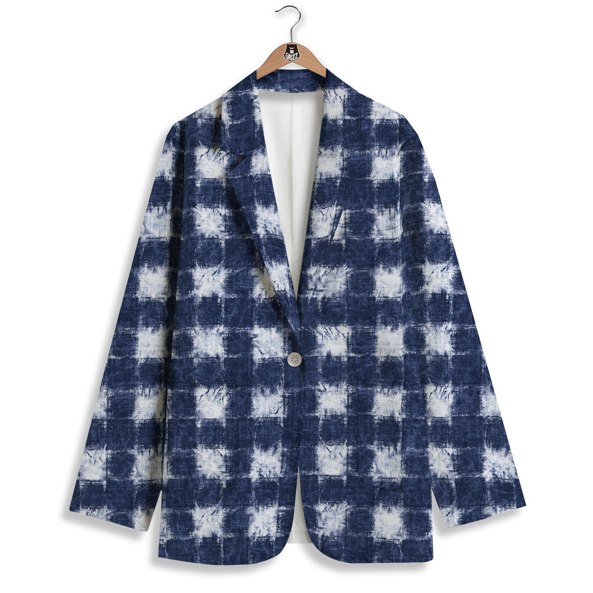 Grid Shibori Print Pattern Women's Blazer-grizzshop