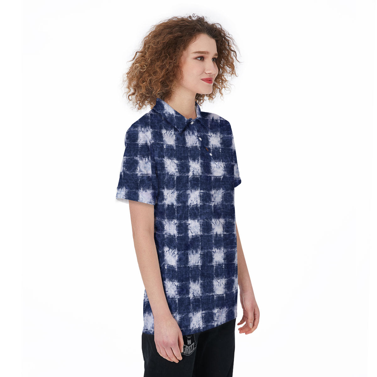 Grid Shibori Print Pattern Women's Golf Shirts-grizzshop