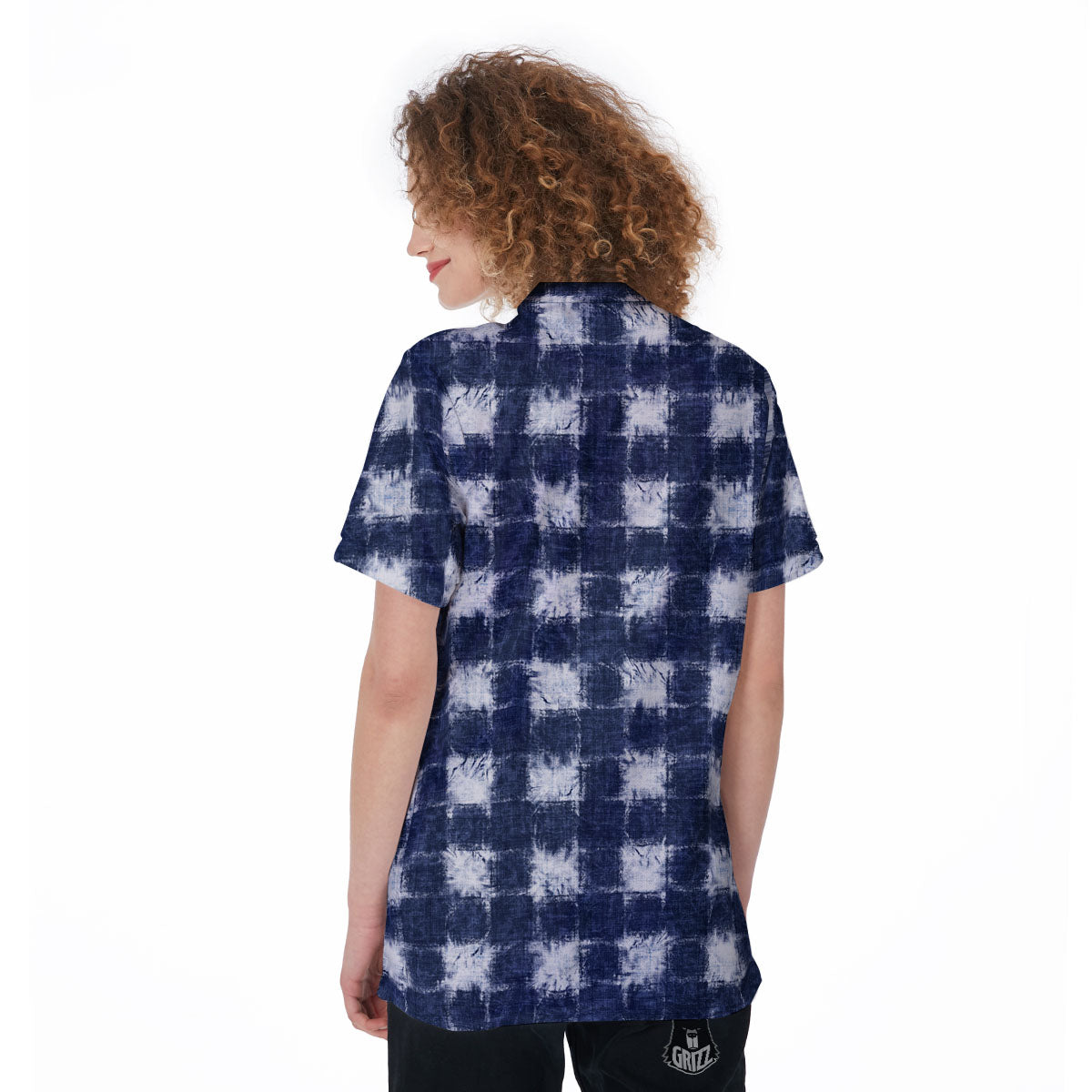 Grid Shibori Print Pattern Women's Golf Shirts-grizzshop