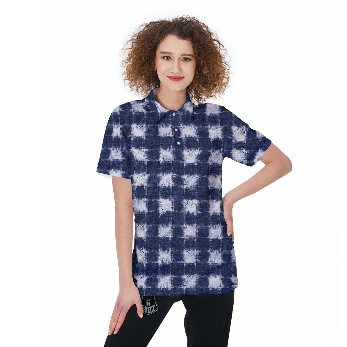 Grid Shibori Print Pattern Women's Golf Shirts-grizzshop