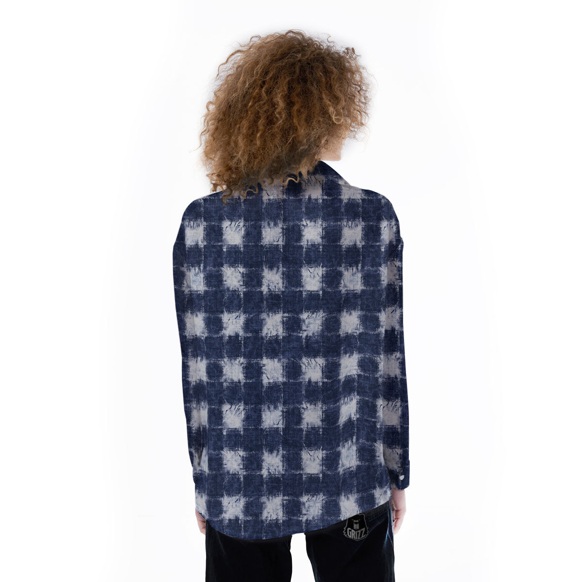 Grid Shibori Print Pattern Women's Long Sleeve Shirts-grizzshop
