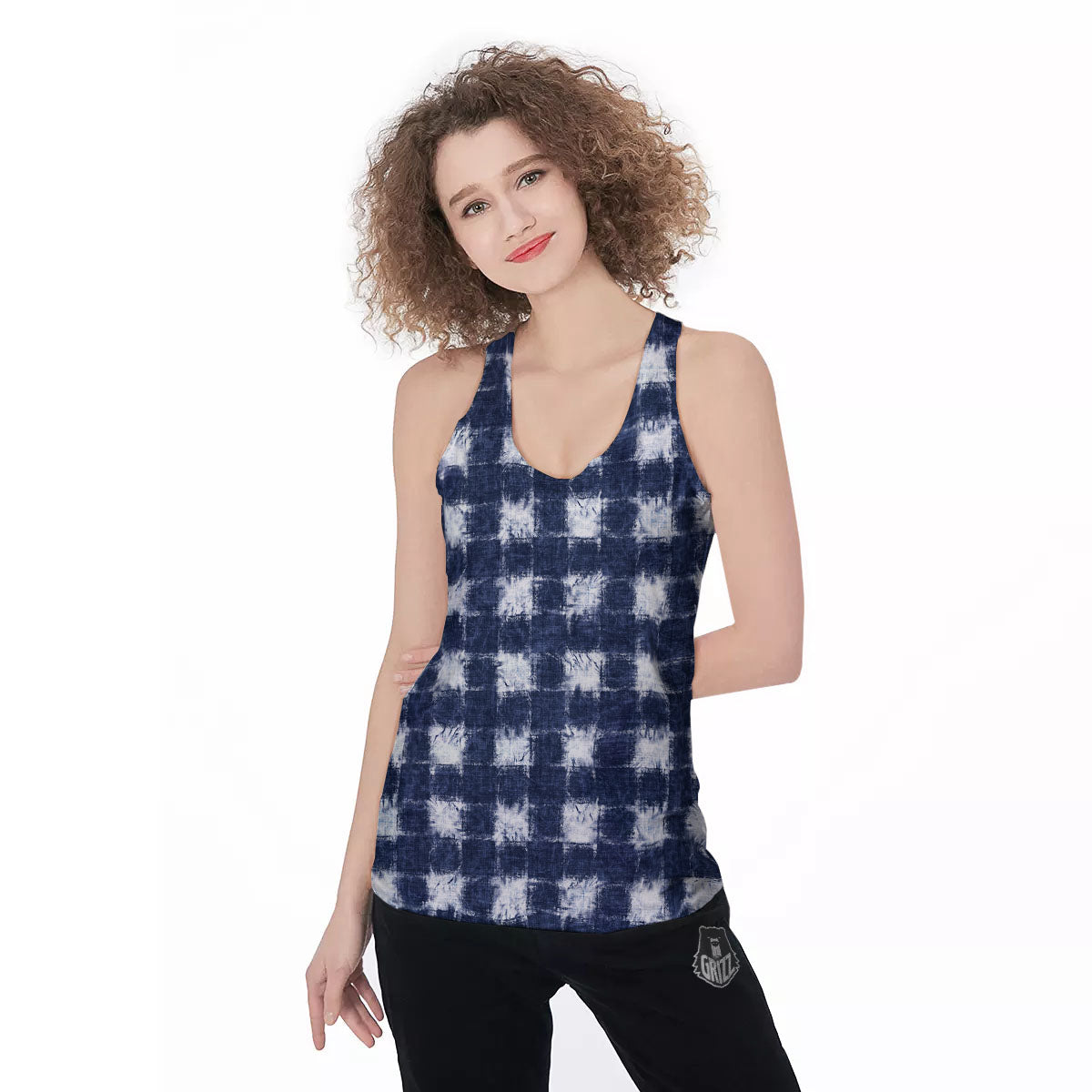 Grid Shibori Print Pattern Women's Racerback Tank Top-grizzshop