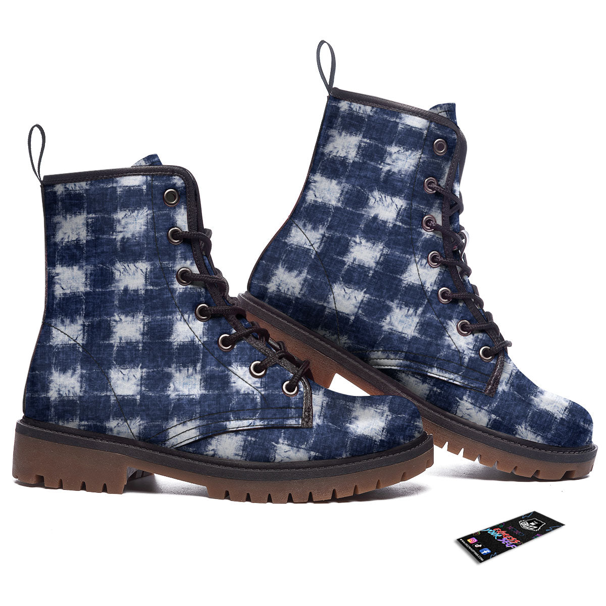 Grid Shibori Print Pattern Work Boots-grizzshop