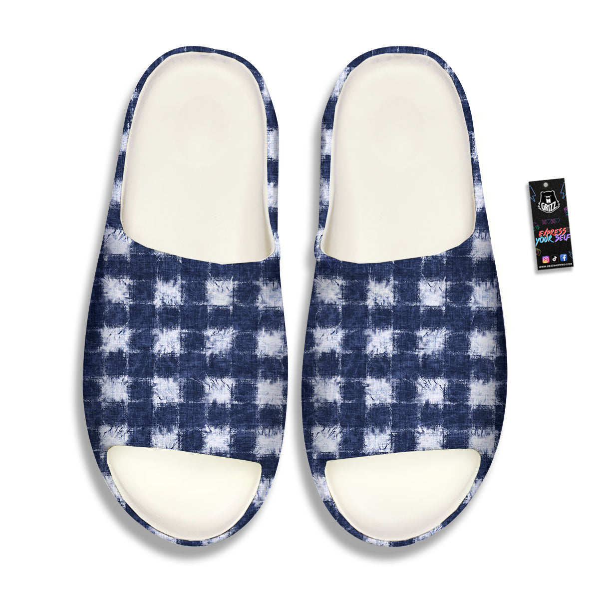 Grid Shibori Print Pattern Sandals-grizzshop