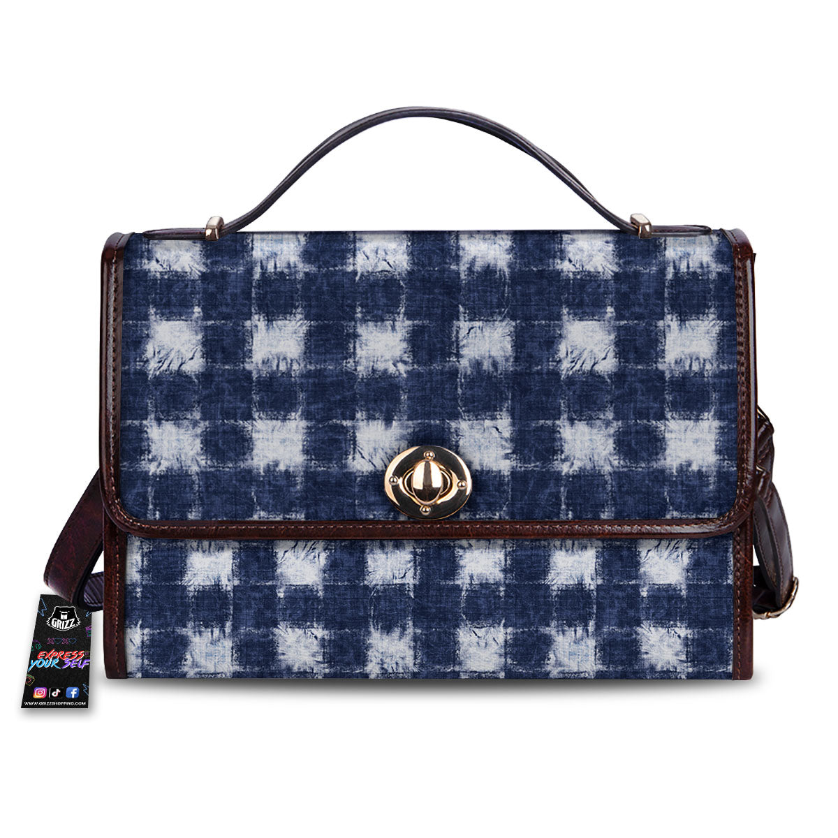 Grid Shibori Print Pattern Women's Satchel Bag