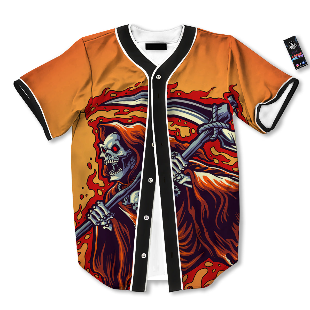 Grim Reaper And Fire Print Baseball Jersey-grizzshop