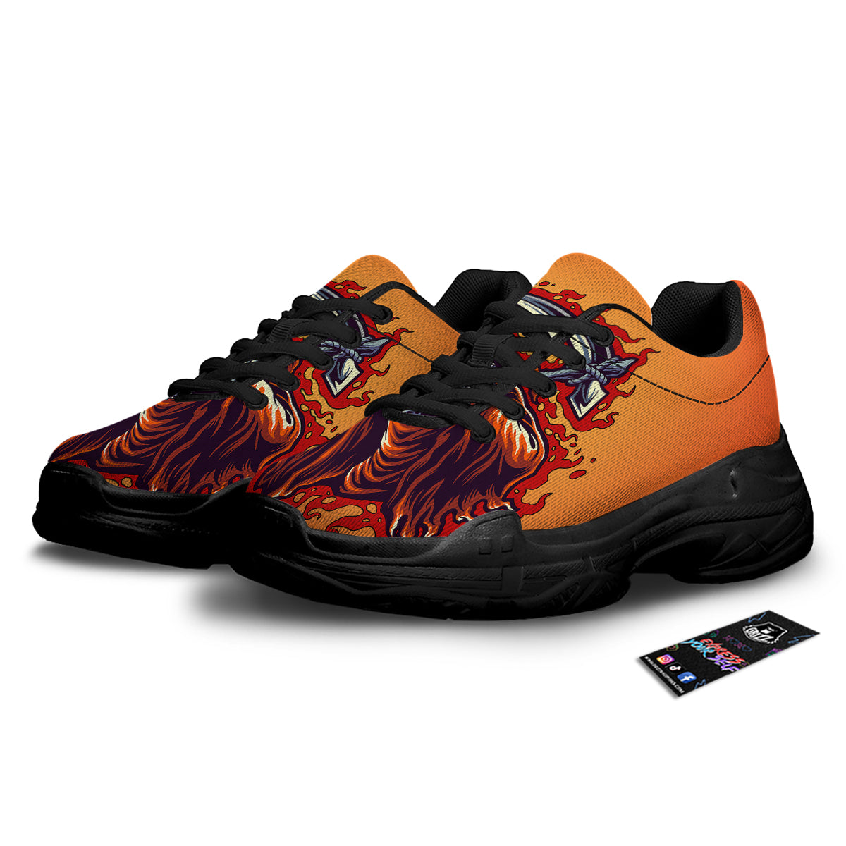 Grim Reaper And Fire Print Black Chunky Shoes-grizzshop
