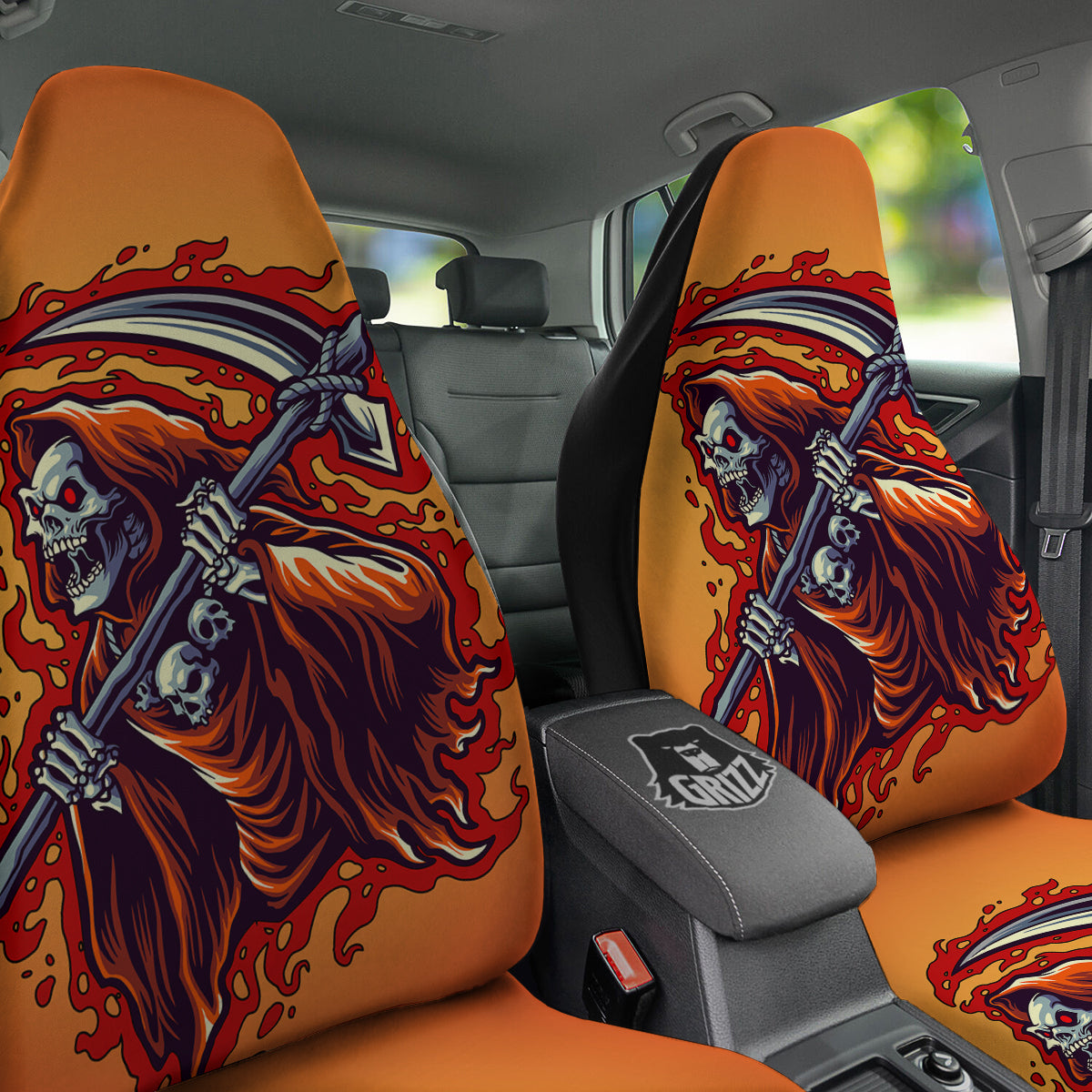 Grim Reaper And Fire Print Car Seat Covers-grizzshop