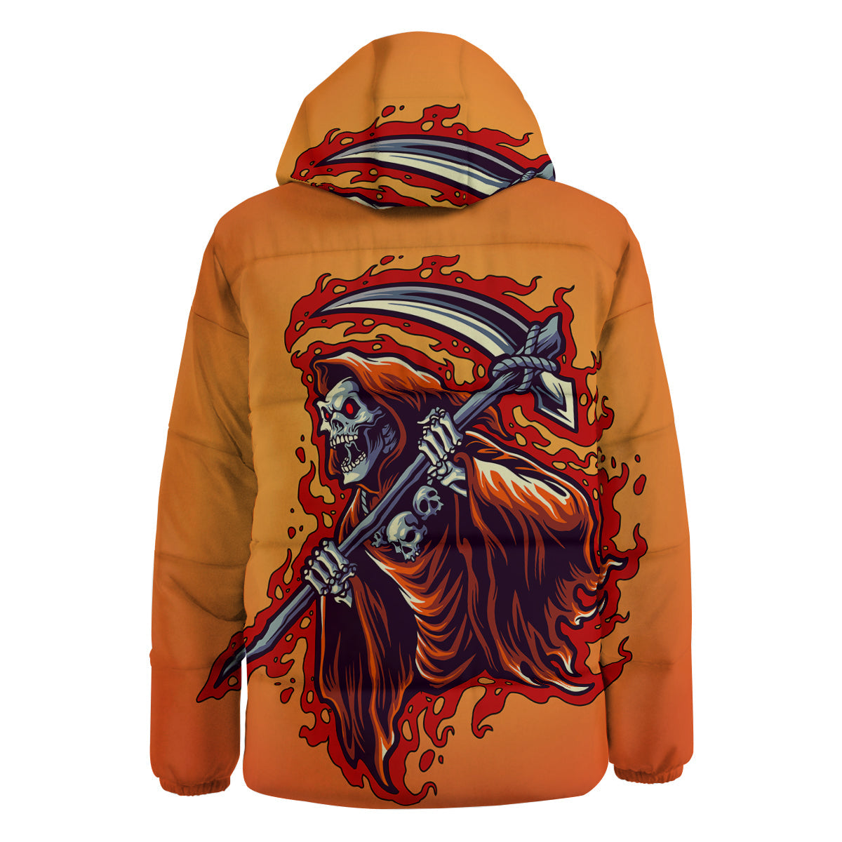 Grim Reaper And Fire Print Down Jacket-grizzshop