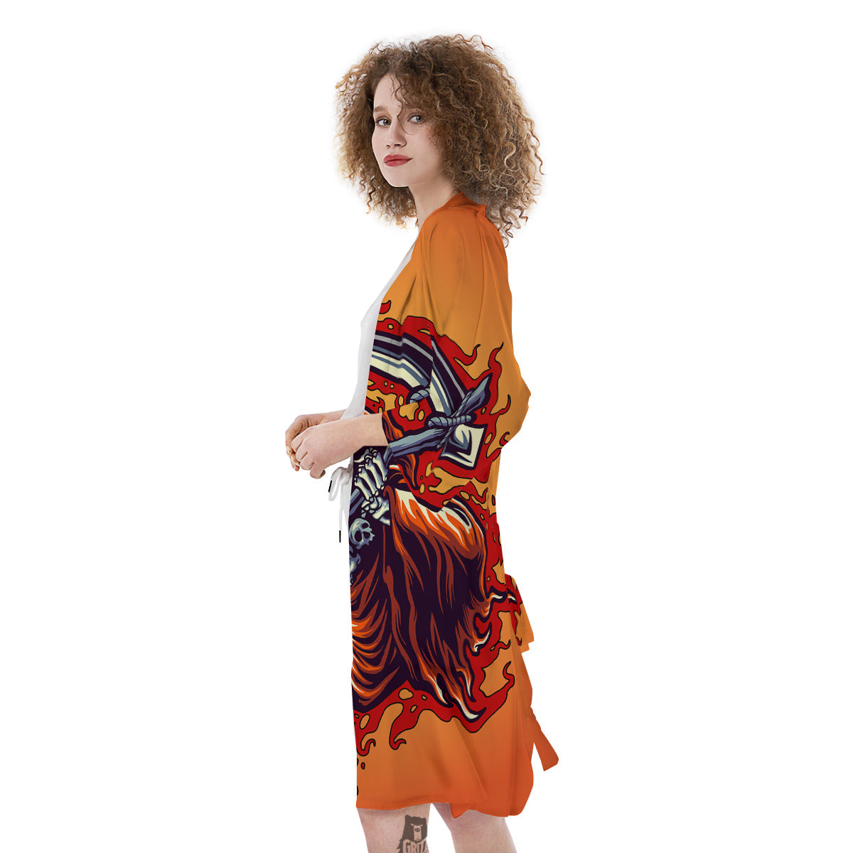 Grim Reaper And Fire Print Kimono-grizzshop