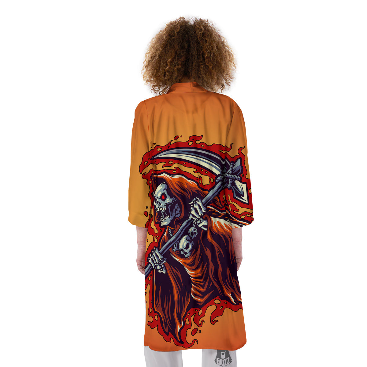 Grim Reaper And Fire Print Kimono-grizzshop