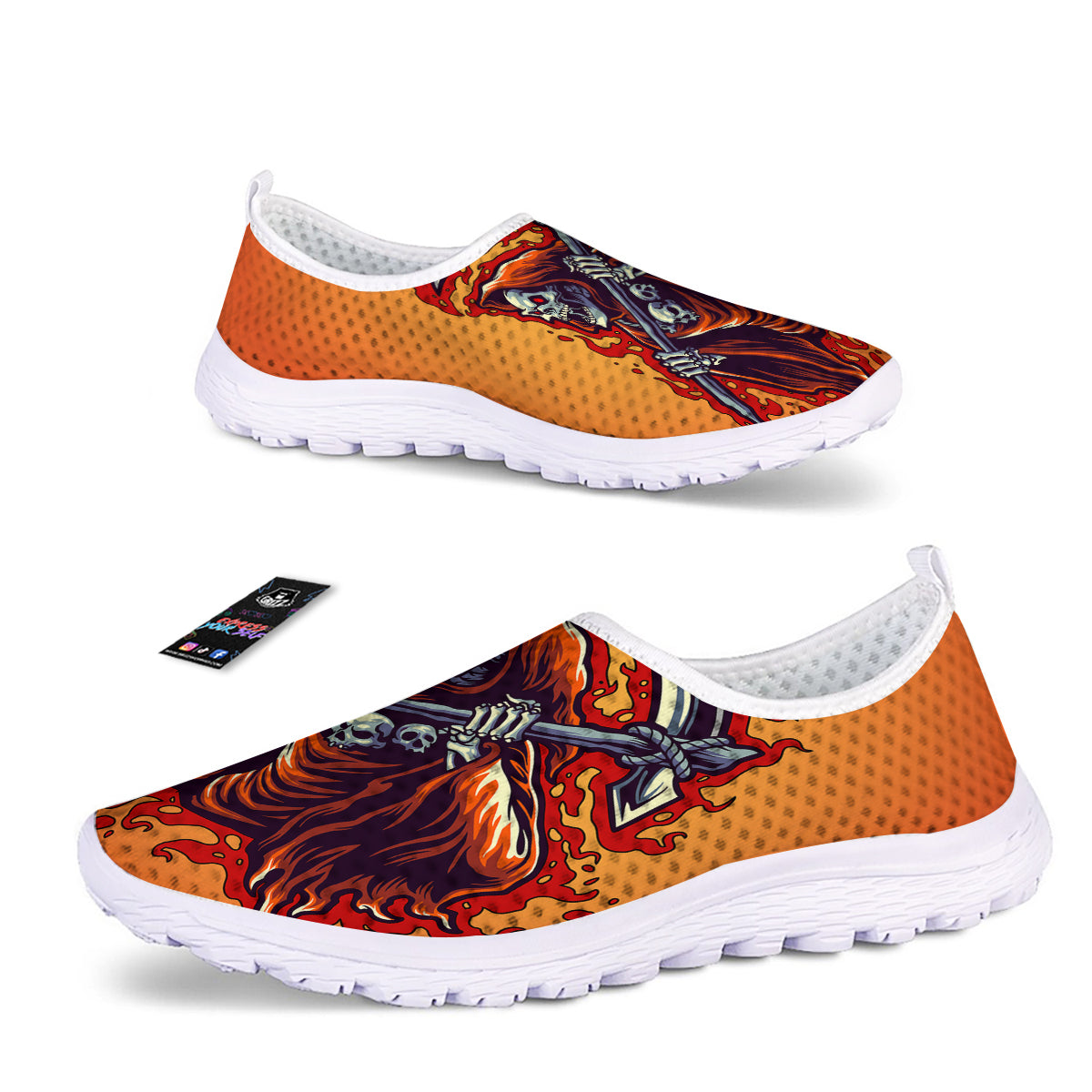 Grim Reaper And Fire Print Nurse Shoes-grizzshop