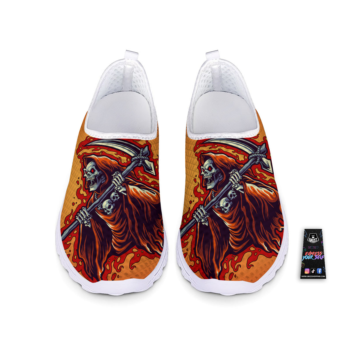 Grim Reaper And Fire Print Nurse Shoes-grizzshop
