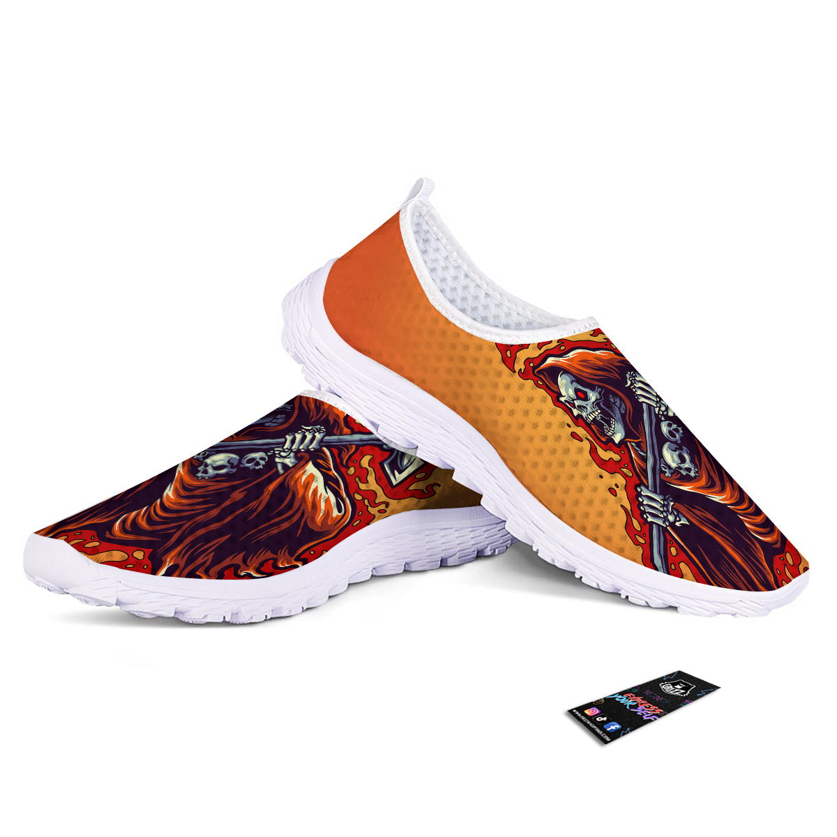 Grim Reaper And Fire Print Nurse Shoes-grizzshop