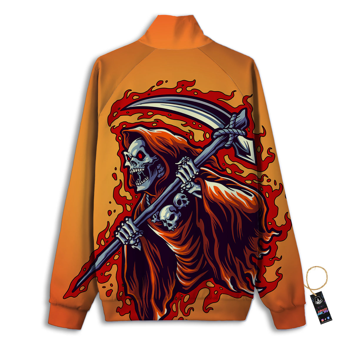 Grim Reaper And Fire Print Track Jacket-grizzshop