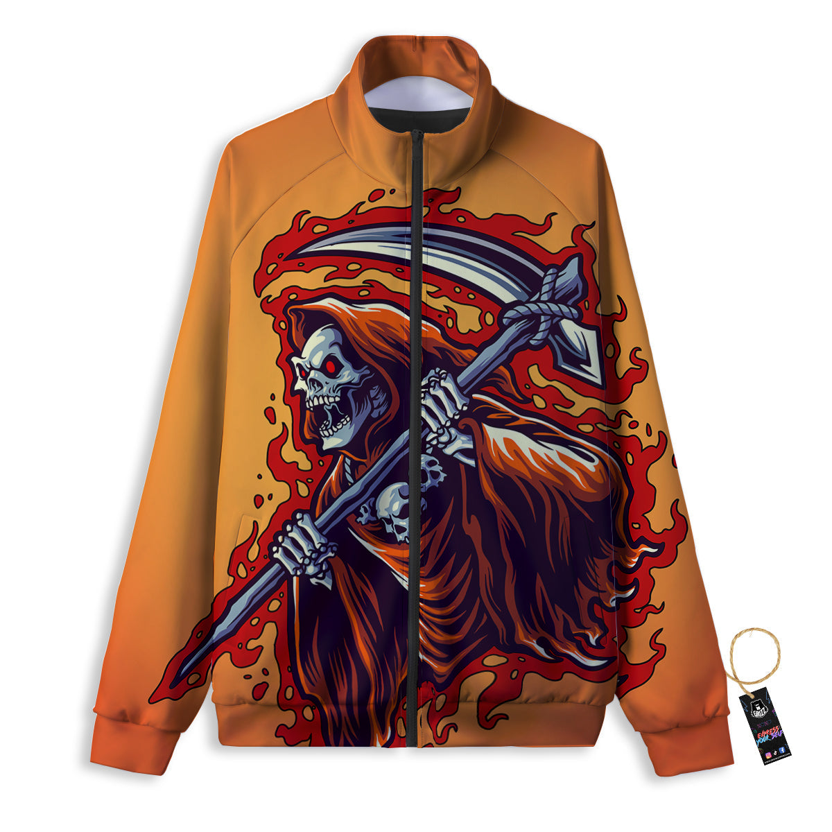 Grim Reaper And Fire Print Track Jacket-grizzshop