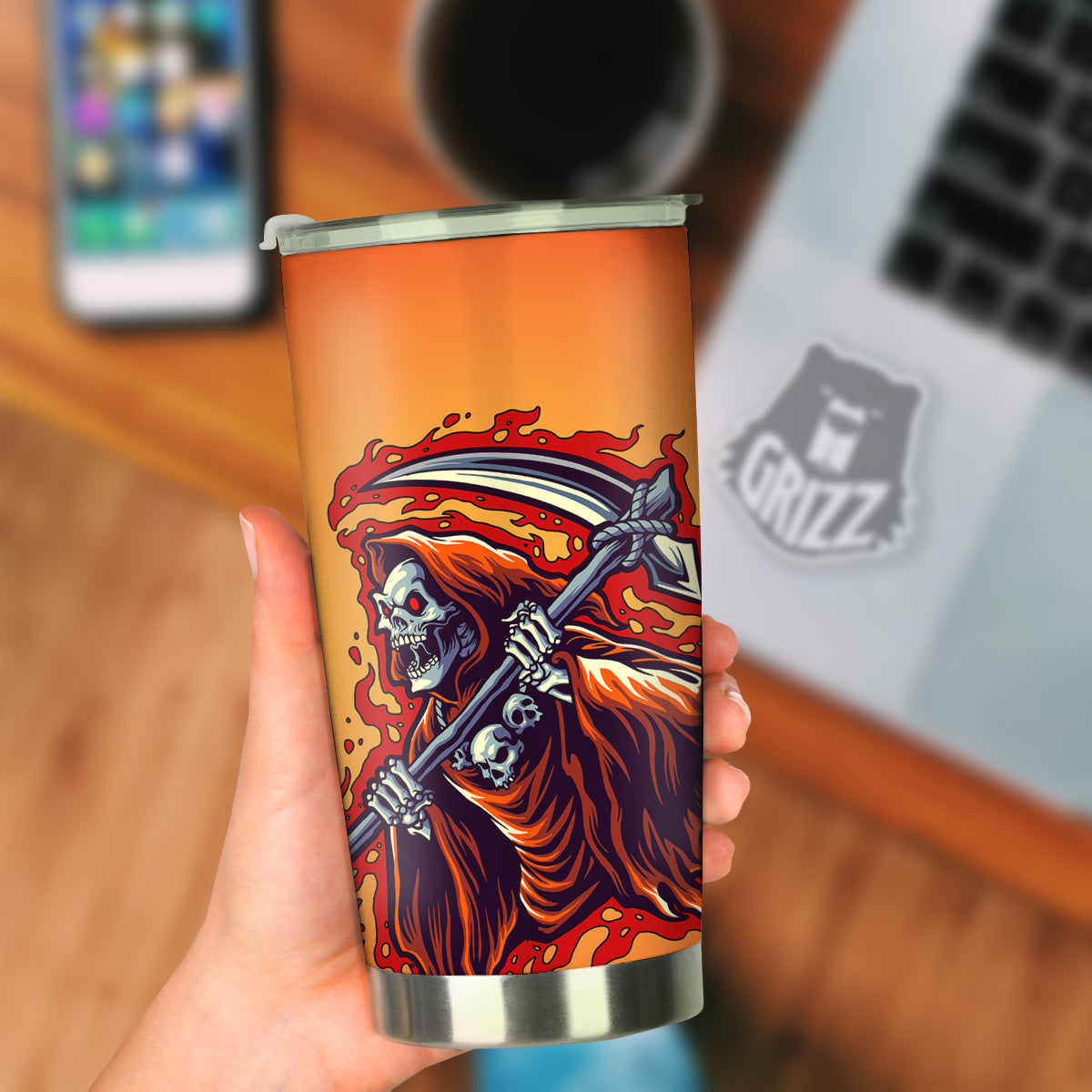 Grim Reaper And Fire Print Tumbler-grizzshop