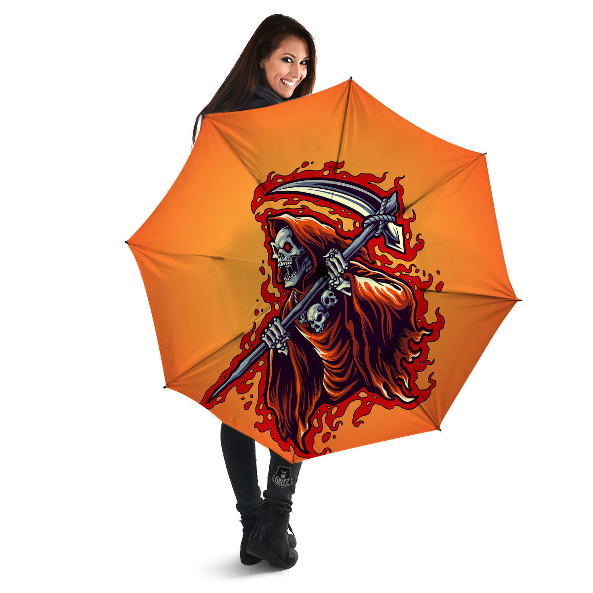 Grim Reaper And Fire Print Umbrella-grizzshop