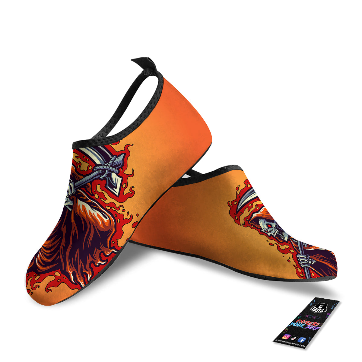 Grim Reaper And Fire Print Water Shoes-grizzshop