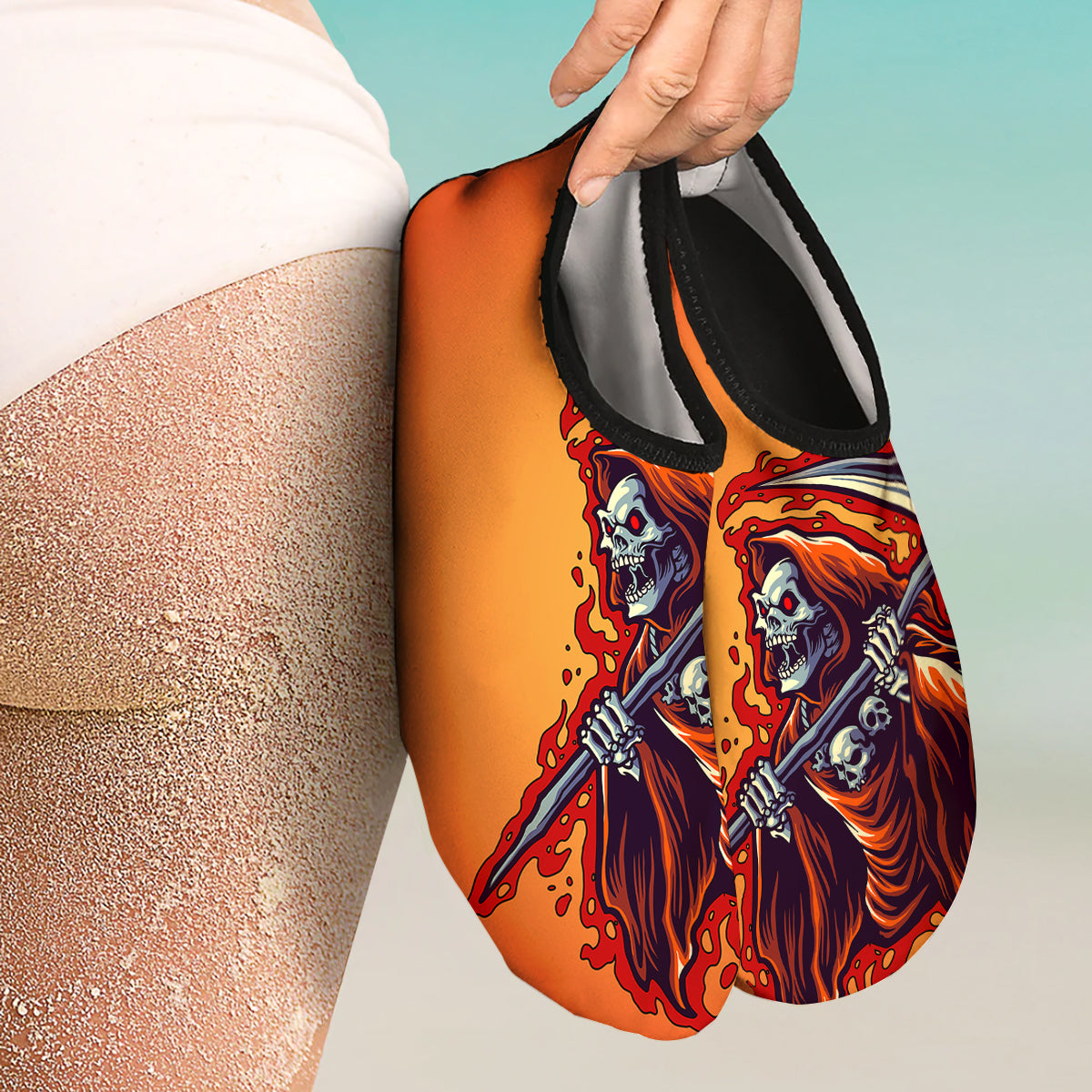 Grim Reaper And Fire Print Water Shoes-grizzshop