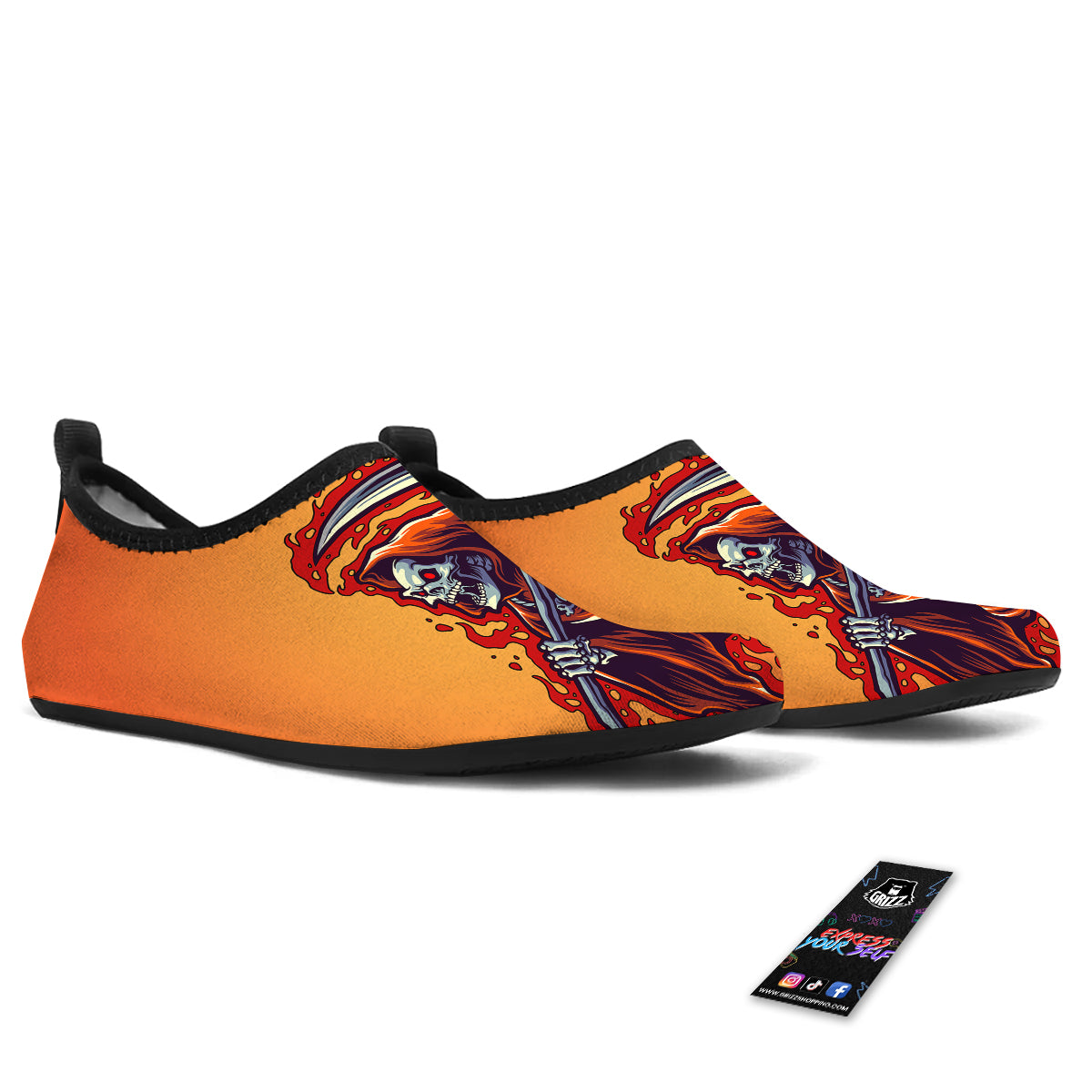 Grim Reaper And Fire Print Water Shoes-grizzshop