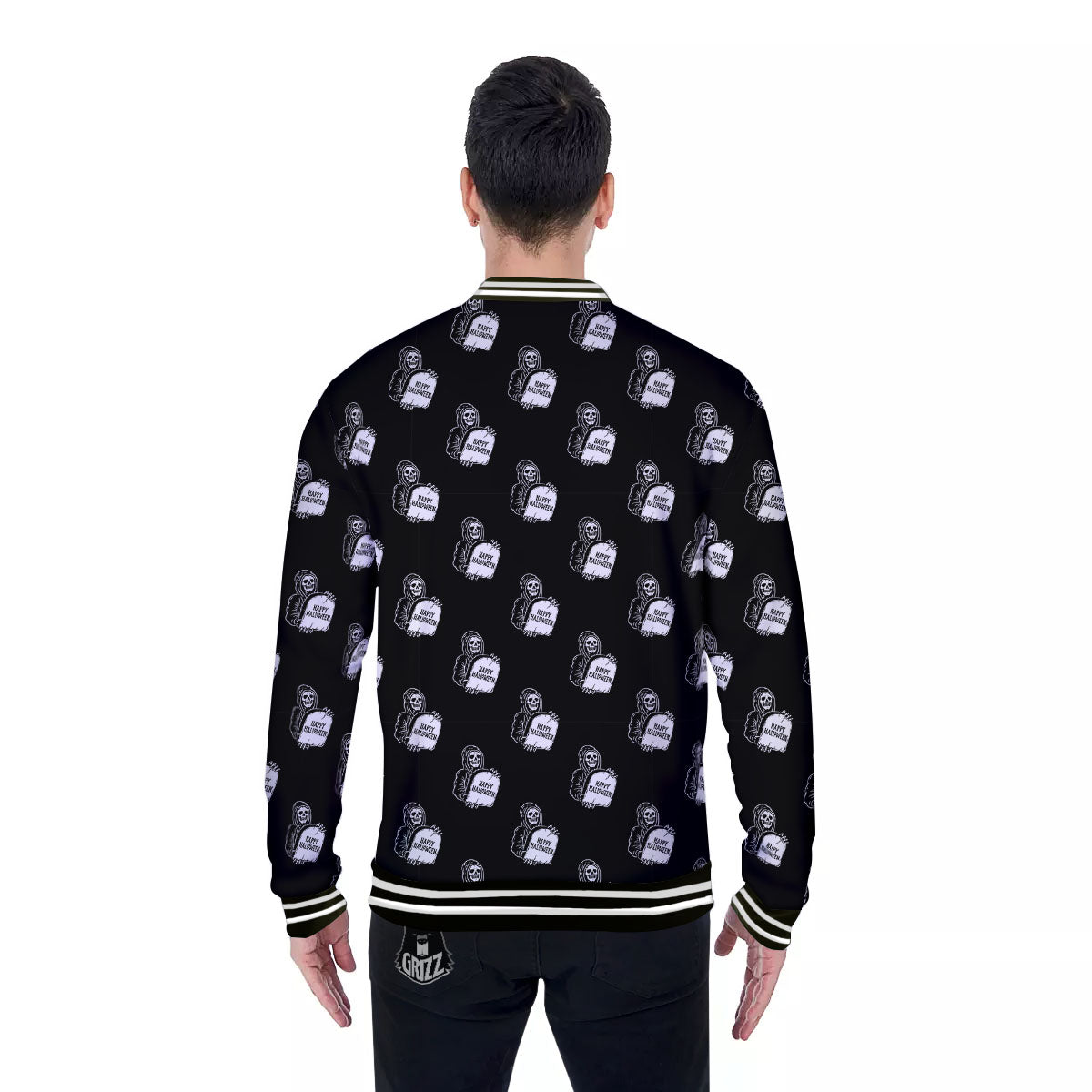Grim Reaper Halloween Print Pattern Baseball Jacket-grizzshop