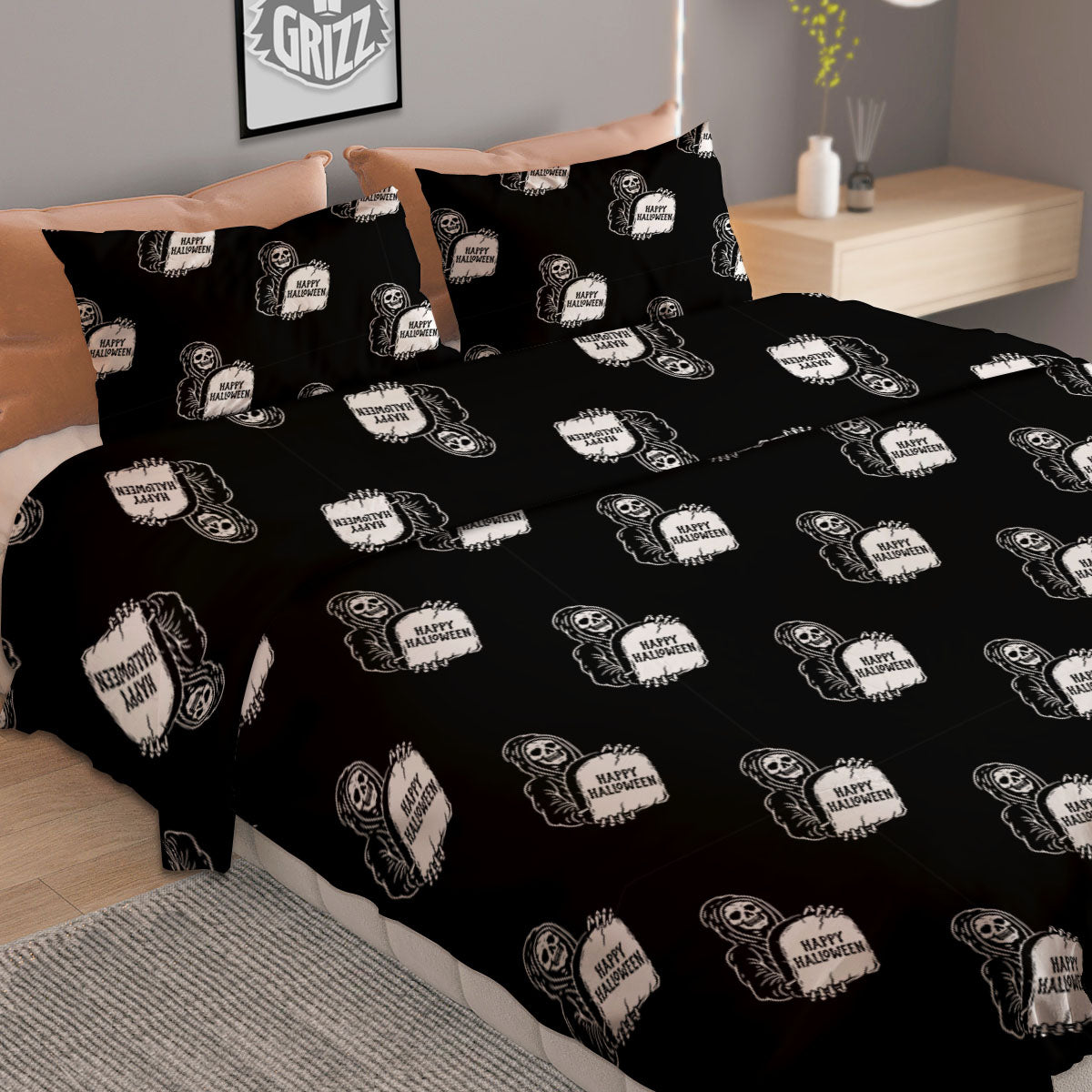 Grim Reaper Halloween Print Pattern Duvet Cover Bedding Set