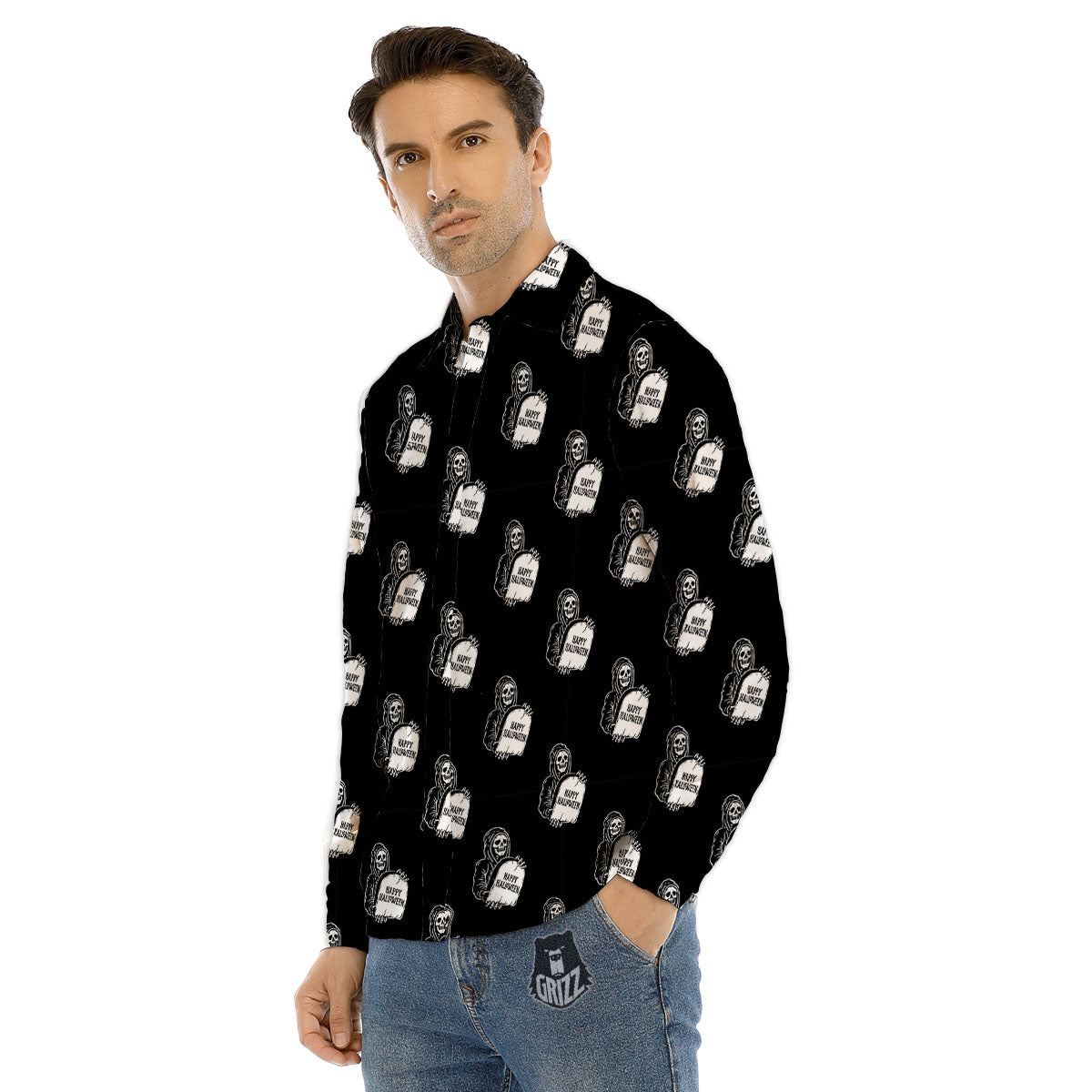 Grim Reaper Halloween Print Pattern Men's Dress Shirts-grizzshop