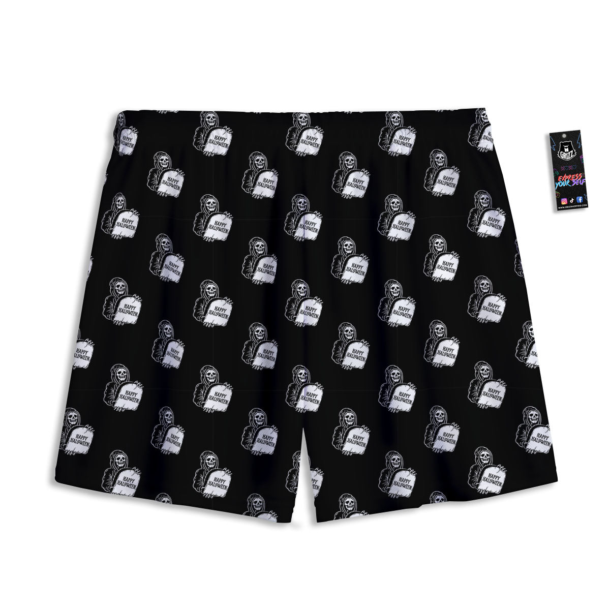 Grim Reaper Halloween Print Pattern Mesh Shorts