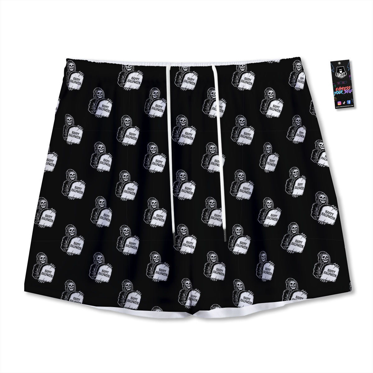 Grim Reaper Halloween Print Pattern Mesh Shorts