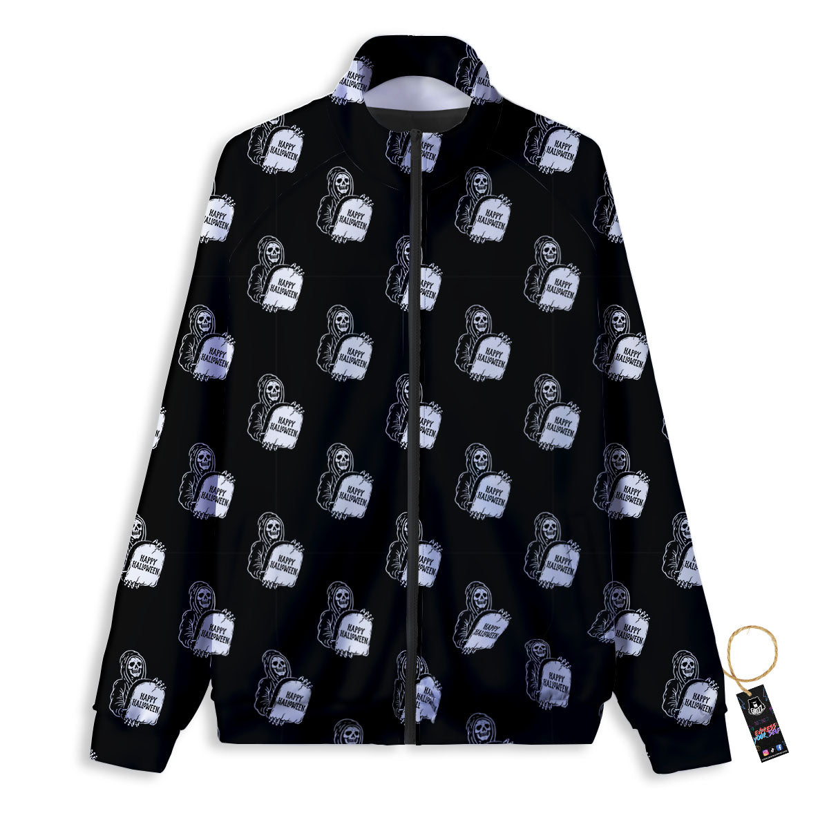 Grim Reaper Halloween Print Pattern Track Jacket-grizzshop
