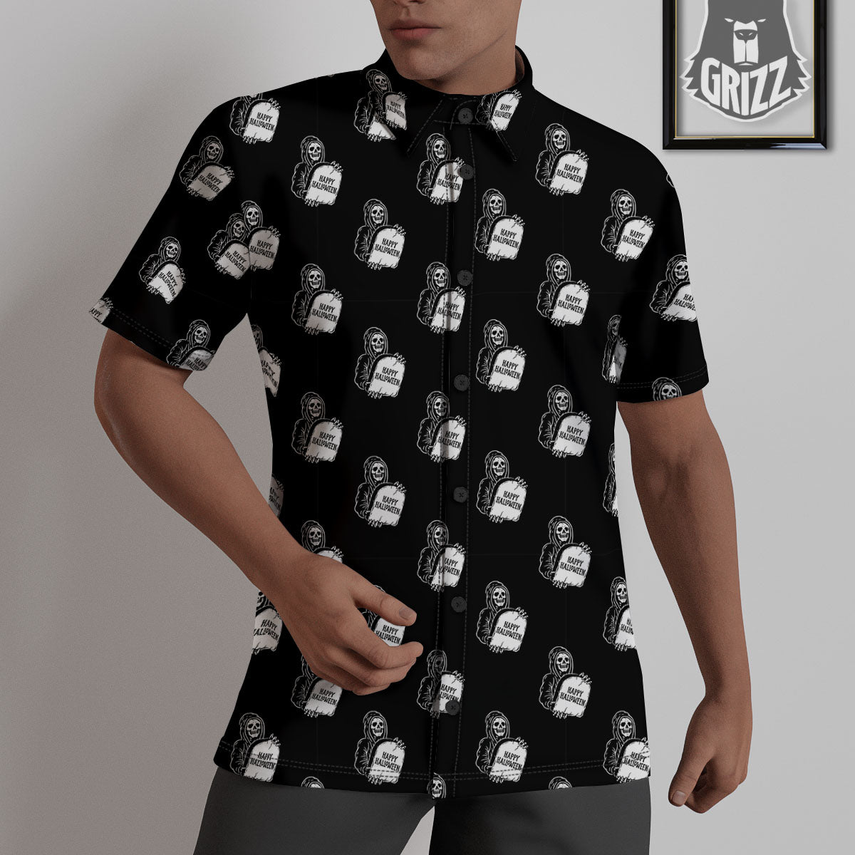 Grim Reaper Halloween Print Pattern Untucked Shirts-grizzshop