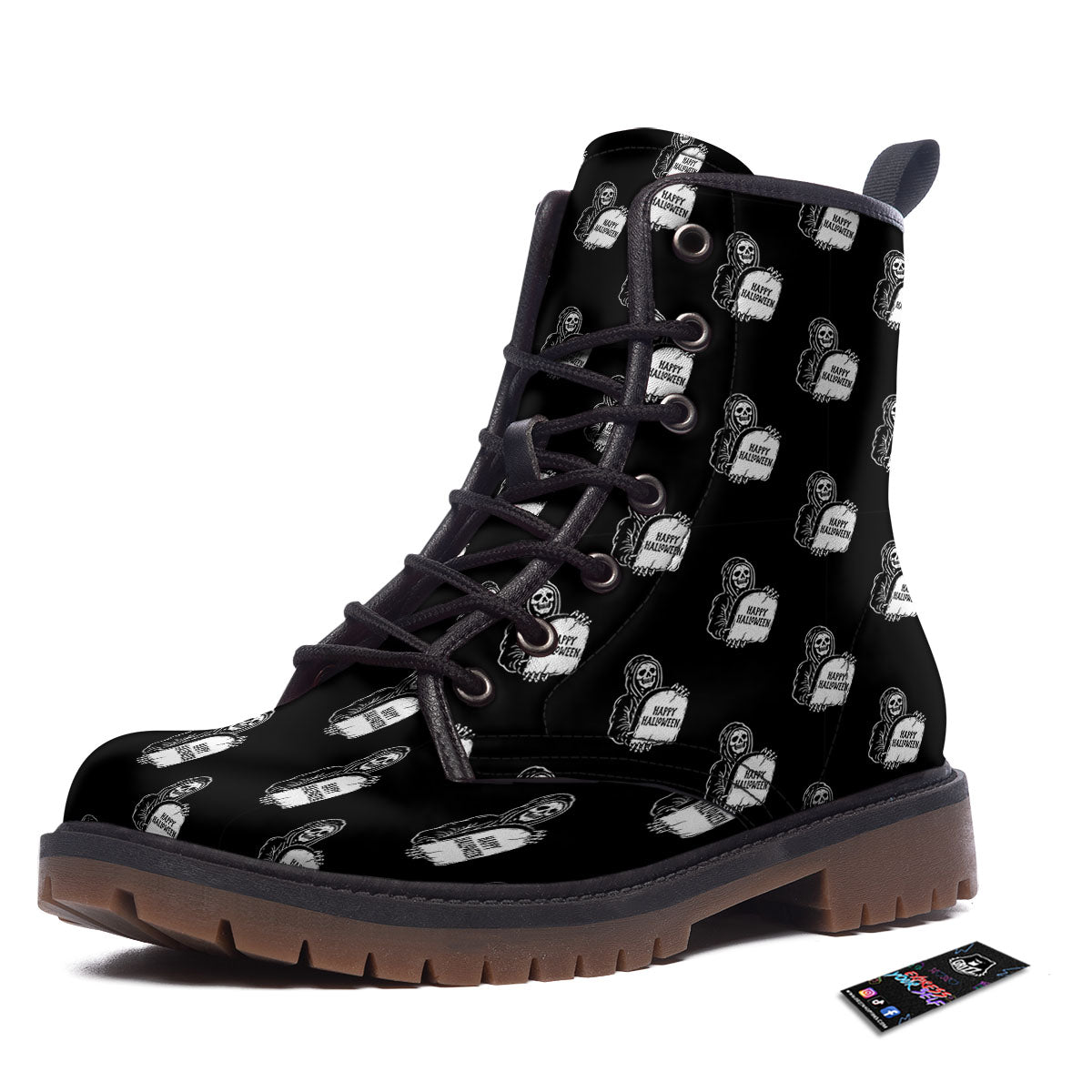 Grim Reaper Halloween Print Pattern Work Boots-grizzshop