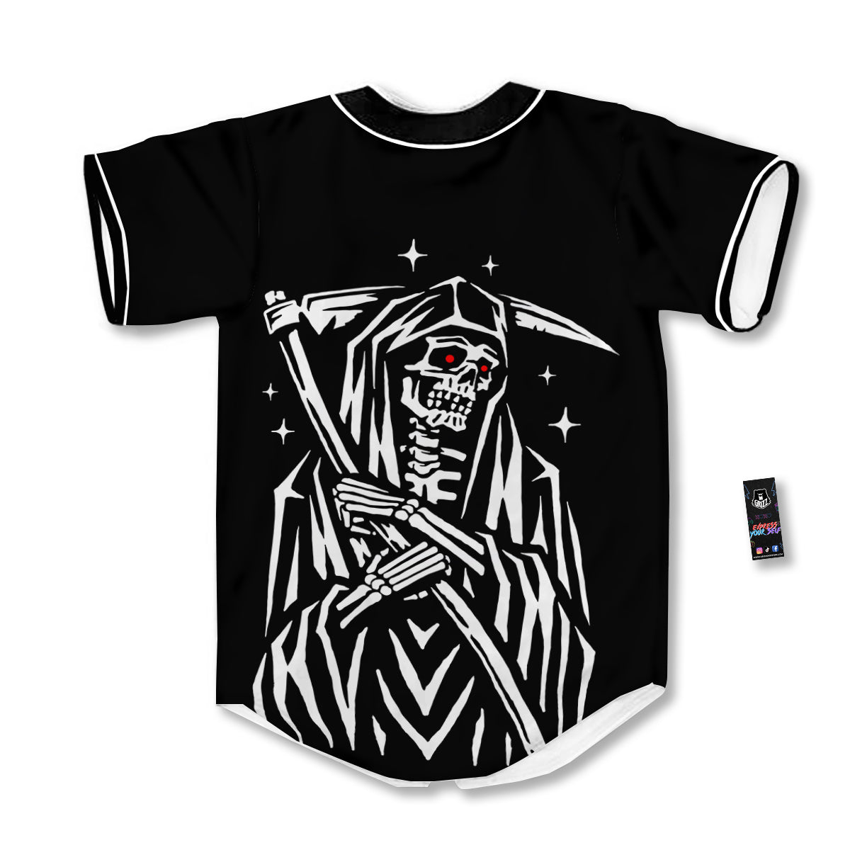 Grim Reaper Sad Print Baseball Jersey-grizzshop