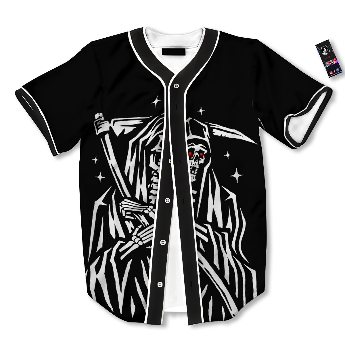 Grim Reaper Sad Print Baseball Jersey-grizzshop