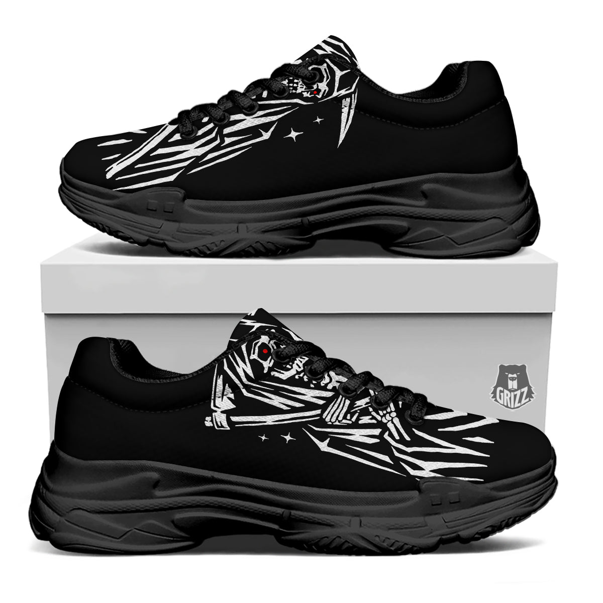 Grim Reaper Sad Print Black Chunky Shoes-grizzshop
