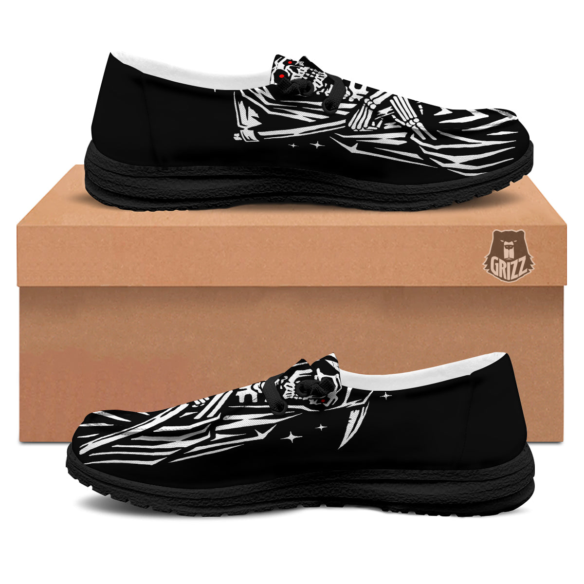 Grim Reaper Sad Print Black Loafers-grizzshop