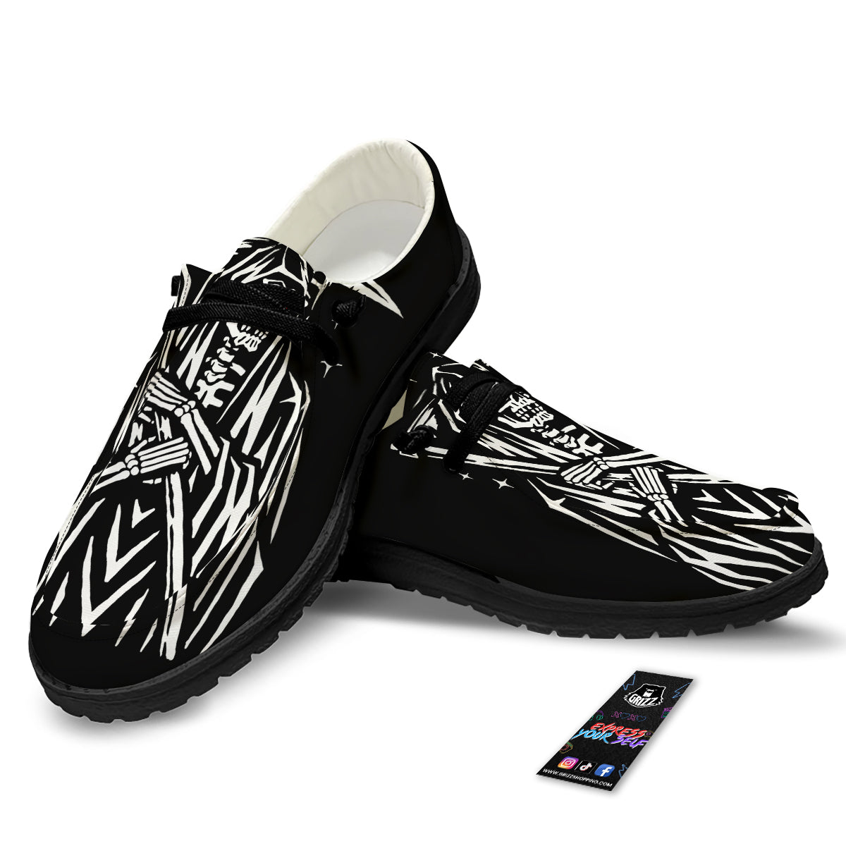 Grim Reaper Sad Print Black Loafers-grizzshop