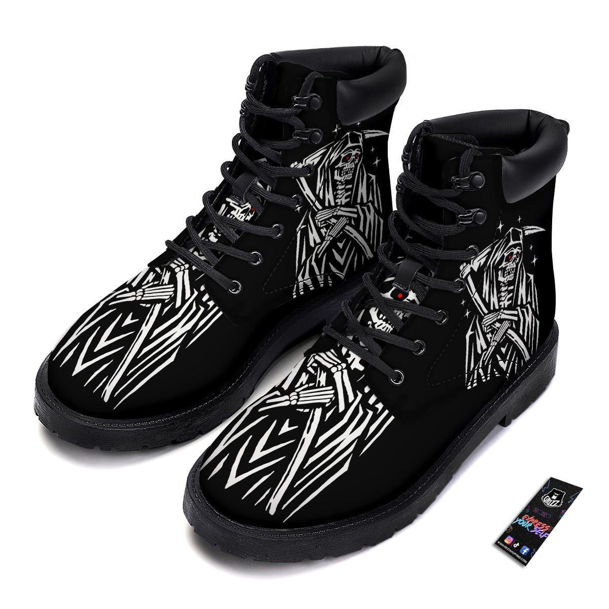 Grim Reaper Sad Print Boots-grizzshop