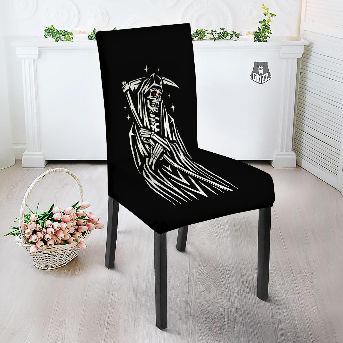 Grim Reaper Sad Print Dining Chair Slipcover-grizzshop