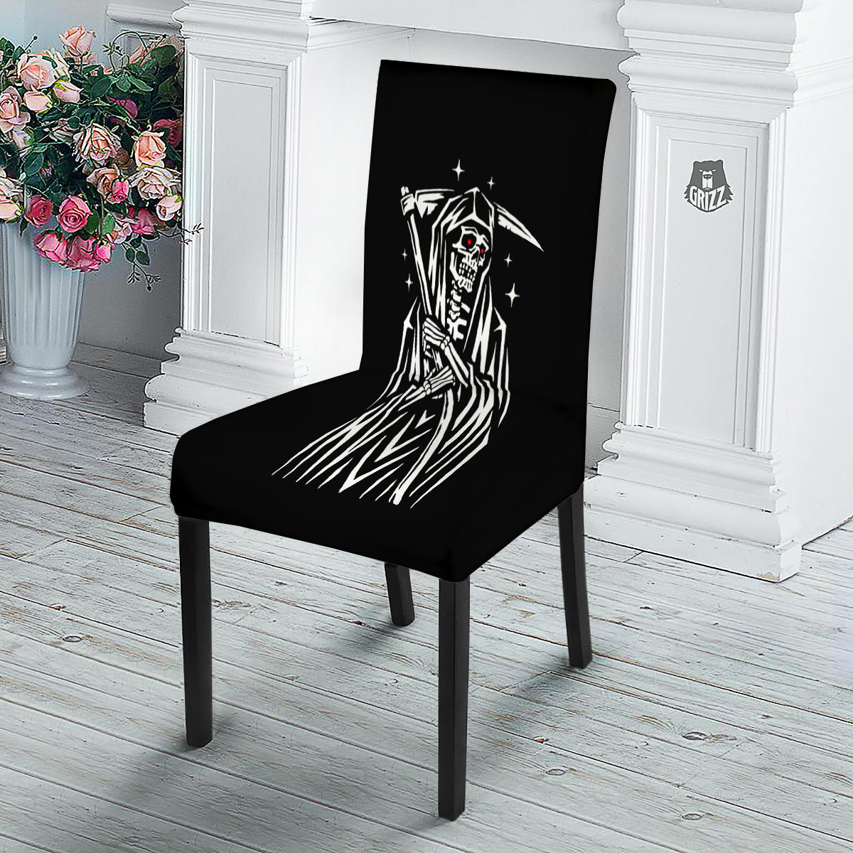 Grim Reaper Sad Print Dining Chair Slipcover-grizzshop